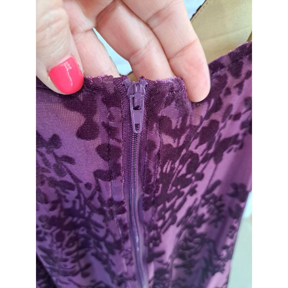 Y2K Purple Velvet Burnout Floral Dress Windsor Cowl Neckline Spaghetti Straps M - Picture 7 of 15